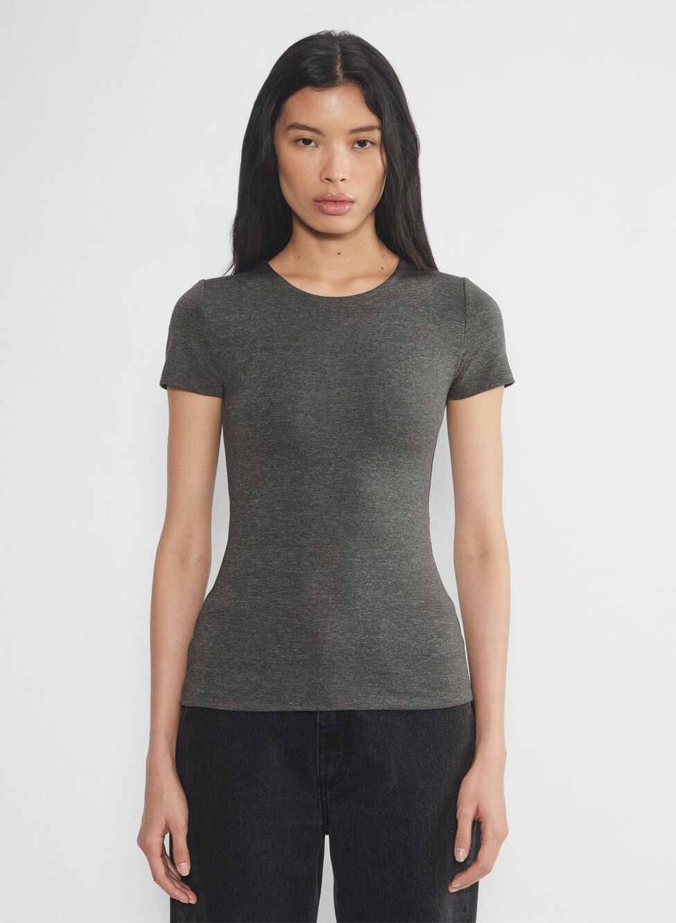 Aritzia Contour Crew Short Sleeve Shirt Charcoal Gray M NEW